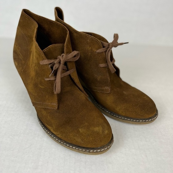 J.CREW Italian leather Lagenlook Suede Leather Platform Wedge Ankle Brown 10 - Picture 2 of 10